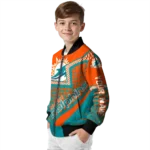 customized miami dolphins star burst aqua bomber jacket best selling