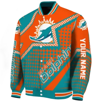 customized miami dolphins star burst aqua varsity jacket best selling