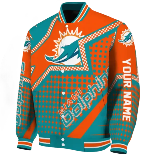 customized miami dolphins star burst aqua varsity jacket best selling