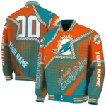 customized miami dolphins star burst aqua varsity jacket best selling