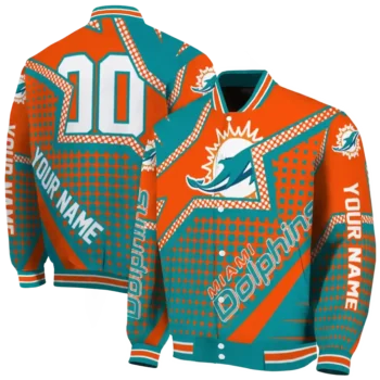 customized miami dolphins star burst aqua varsity jacket fashion forward