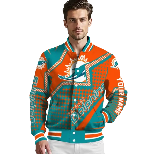 customized miami dolphins star burst aqua varsity jacket high quality