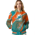 customized miami dolphins star burst aqua varsity jacket best selling