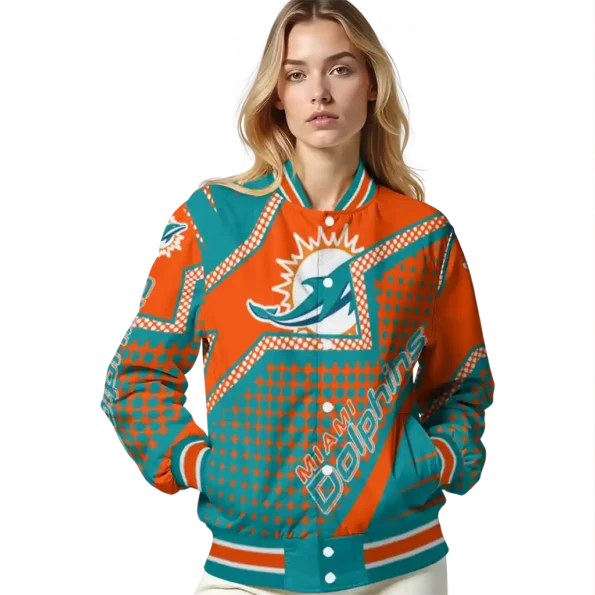 customized miami dolphins star burst aqua varsity jacket latest model