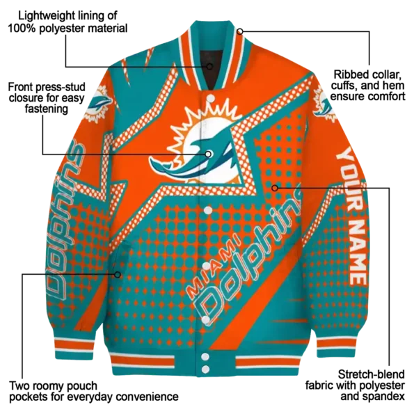 customized miami dolphins star burst aqua varsity jacket new arrival