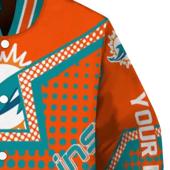 customized miami dolphins star burst aqua varsity jacket premium grade