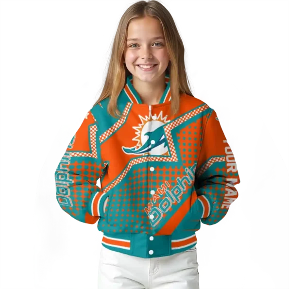 customized miami dolphins star burst aqua varsity jacket top rated