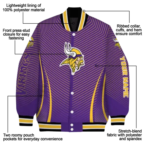customized minnesota vikings chevron arrow purple varsity jacket new arrival