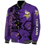 customized minnesota vikings hexagon cluster purple black varsity jacket best selling
