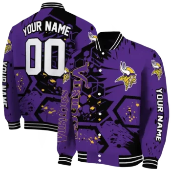 customized minnesota vikings hexagon cluster purple black varsity jacket fashion forward