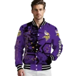 customized minnesota vikings hexagon cluster purple black varsity jacket best selling
