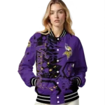 customized minnesota vikings hexagon cluster purple black varsity jacket best selling