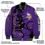 customized minnesota vikings hexagon cluster purple black varsity jacket best selling