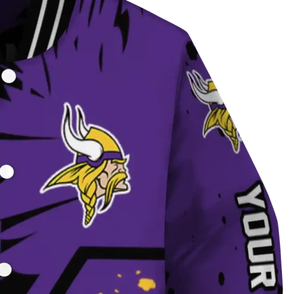 customized minnesota vikings hexagon cluster purple black varsity jacket premium grade