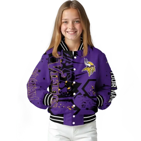 customized minnesota vikings hexagon cluster purple black varsity jacket top rated