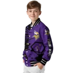 customized minnesota vikings hexagon cluster purple black varsity jacket best selling