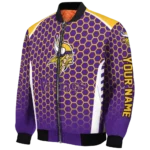 customized minnesota vikings hexagon grid purple bomber jacket best selling