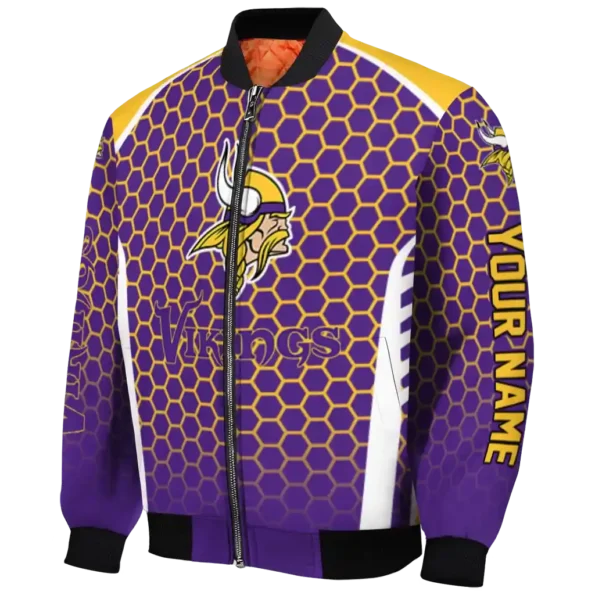 customized minnesota vikings hexagon grid purple bomber jacket best selling