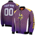 customized minnesota vikings hexagon grid purple bomber jacket best selling