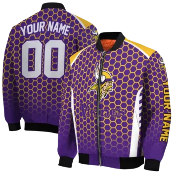 customized minnesota vikings hexagon grid purple bomber jacket fashion forward