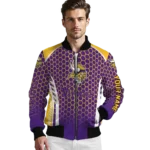 customized minnesota vikings hexagon grid purple bomber jacket best selling