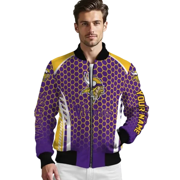 customized minnesota vikings hexagon grid purple bomber jacket high quality
