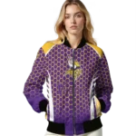 customized minnesota vikings hexagon grid purple bomber jacket best selling