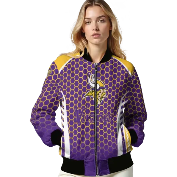 customized minnesota vikings hexagon grid purple bomber jacket latest model