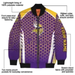 customized minnesota vikings hexagon grid purple bomber jacket best selling