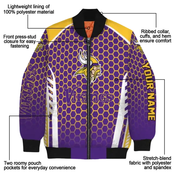 customized minnesota vikings hexagon grid purple bomber jacket new arrival