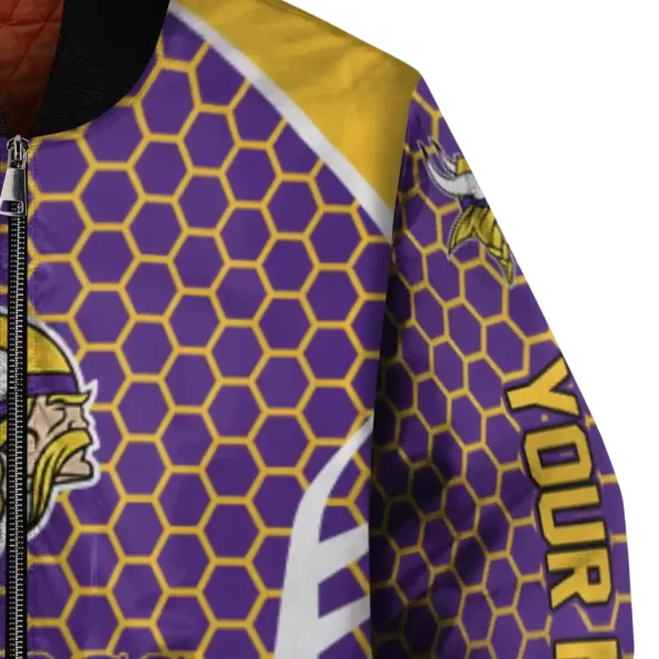 customized minnesota vikings hexagon grid purple bomber jacket premium grade