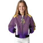 customized minnesota vikings hexagon grid purple bomber jacket best selling
