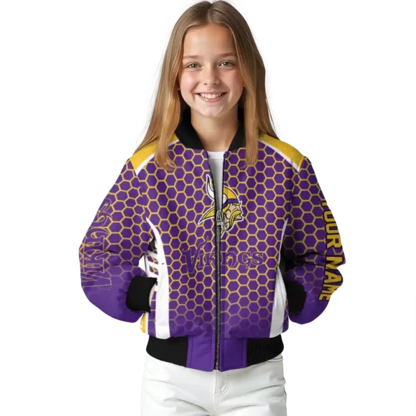 customized minnesota vikings hexagon grid purple bomber jacket top rated