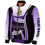 customized minnesota vikings mesh effect purple black bomber jacket best selling