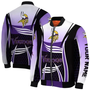 customized minnesota vikings mesh effect purple black bomber jacket fashion forward