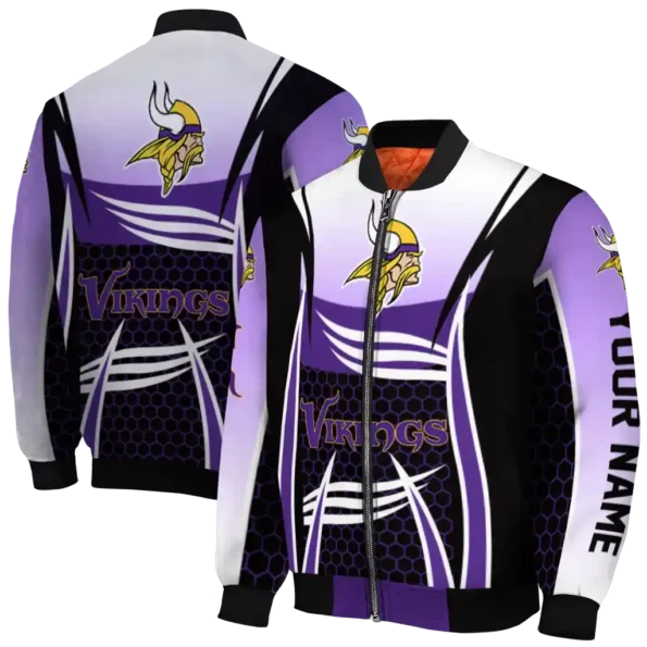 customized minnesota vikings mesh effect purple black bomber jacket fashion forward