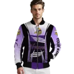 customized minnesota vikings mesh effect purple black bomber jacket best selling