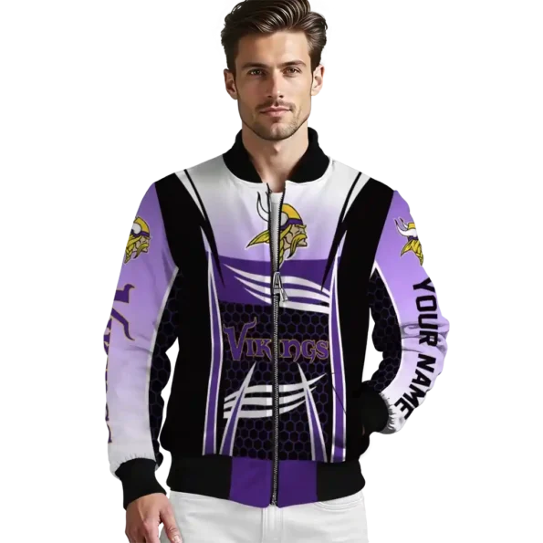 customized minnesota vikings mesh effect purple black bomber jacket high quality