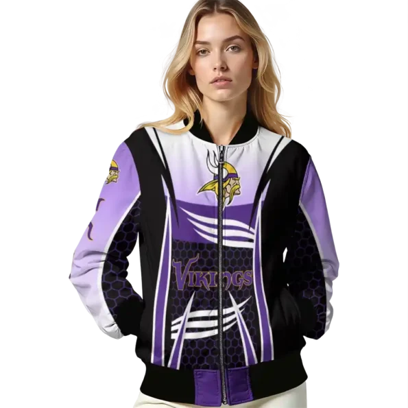 customized minnesota vikings mesh effect purple black bomber jacket latest model