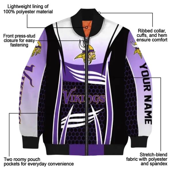 customized minnesota vikings mesh effect purple black bomber jacket new arrival