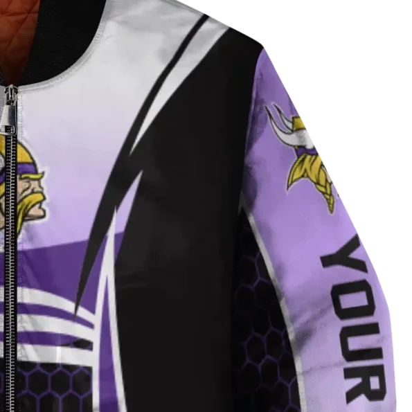 customized minnesota vikings mesh effect purple black bomber jacket premium grade