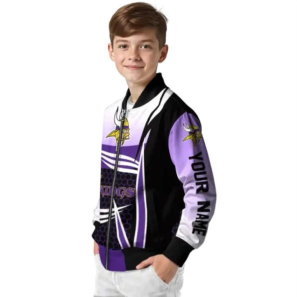 customized minnesota vikings mesh effect purple black bomber jacket trendy