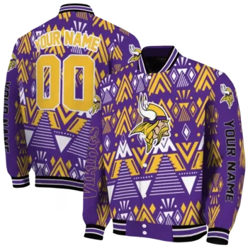 customized minnesota vikings pyramid shapes purple varsity jacket fashion forward