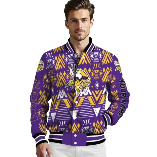 customized minnesota vikings pyramid shapes purple varsity jacket high quality