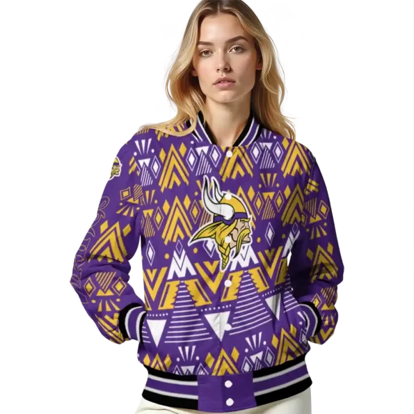 customized minnesota vikings pyramid shapes purple varsity jacket latest model