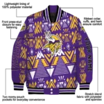 customized minnesota vikings pyramid shapes purple varsity jacket best selling