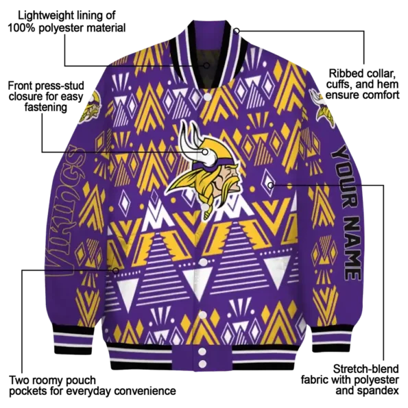customized minnesota vikings pyramid shapes purple varsity jacket new arrival