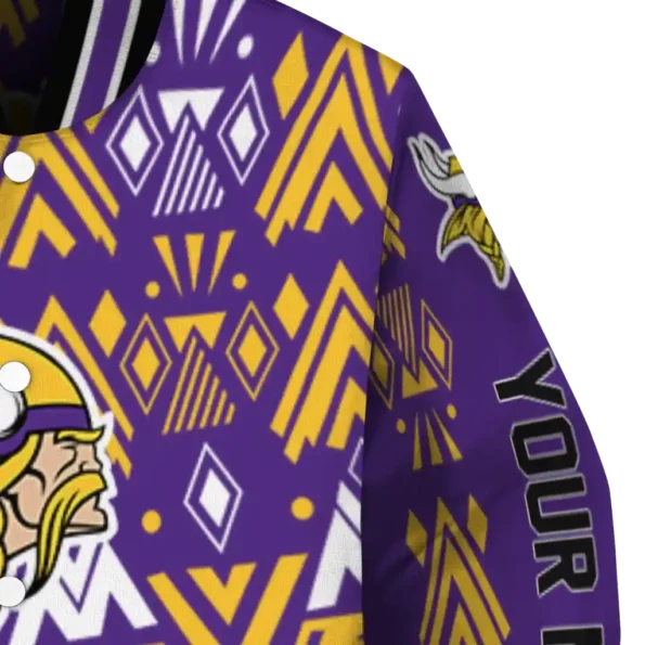 customized minnesota vikings pyramid shapes purple varsity jacket premium grade