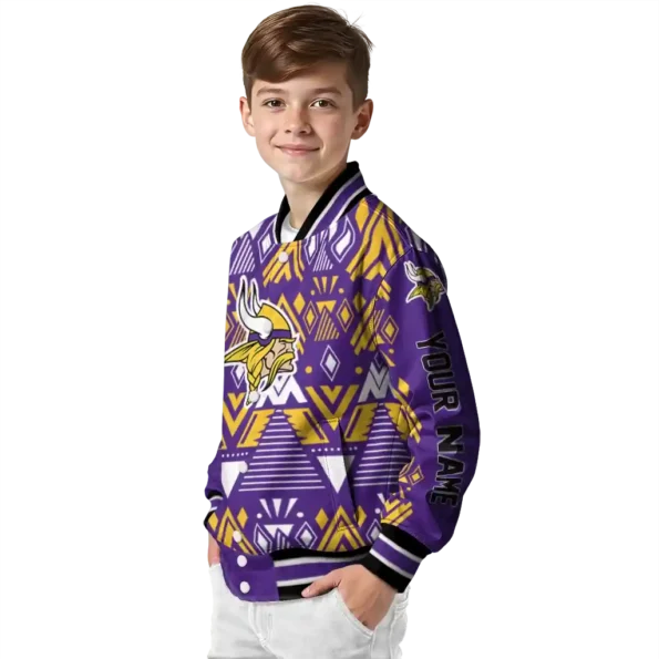 customized minnesota vikings pyramid shapes purple varsity jacket trendy