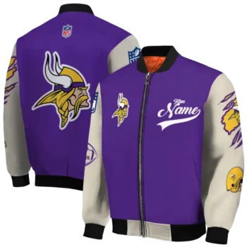 customized minnesota vikings razorback outline purple nude bomber jacket fashion forward